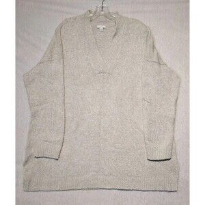 J Jill XL Heather Ribbed V Neck Long Sleeve Sweater Beige Tan